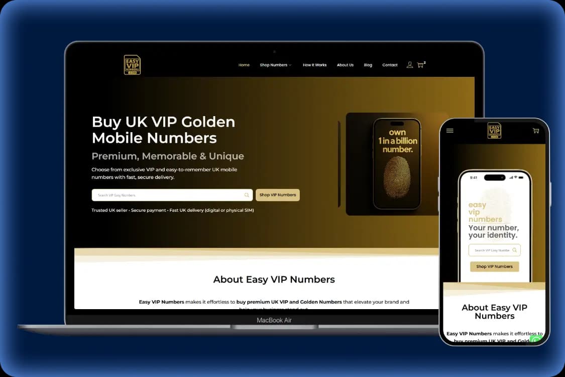 Easy VIP Numbers website designed by Oraweb Studio