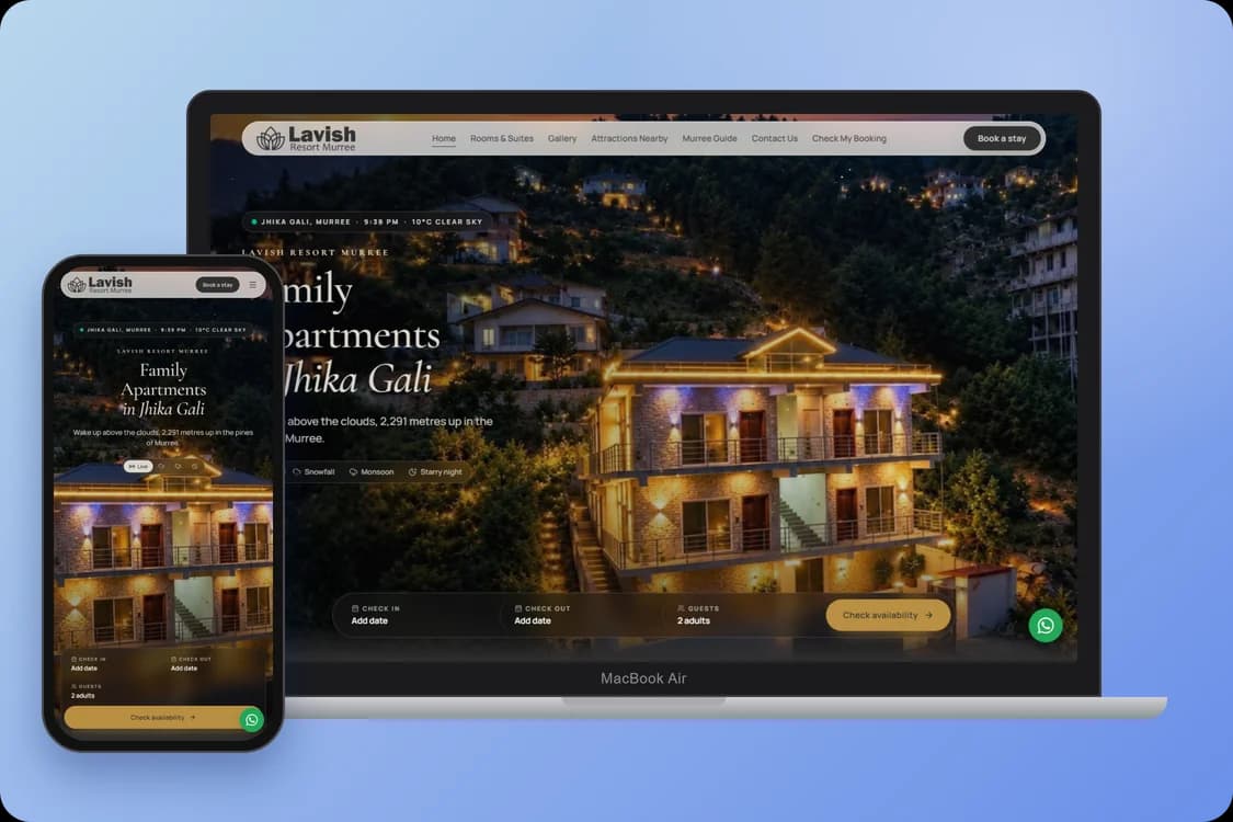 Lavish Resort Murree website on desktop and mobile, designed by Oraweb Studio