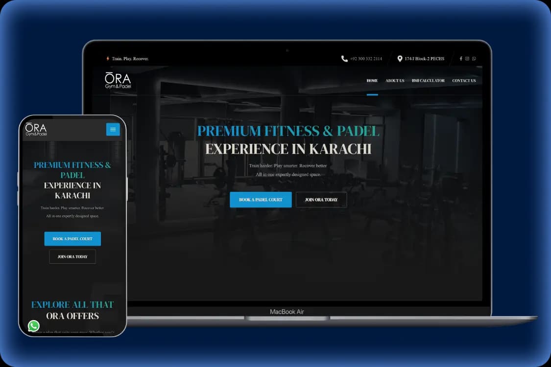 Ora Gym & Padel website designed by Oraweb Studio