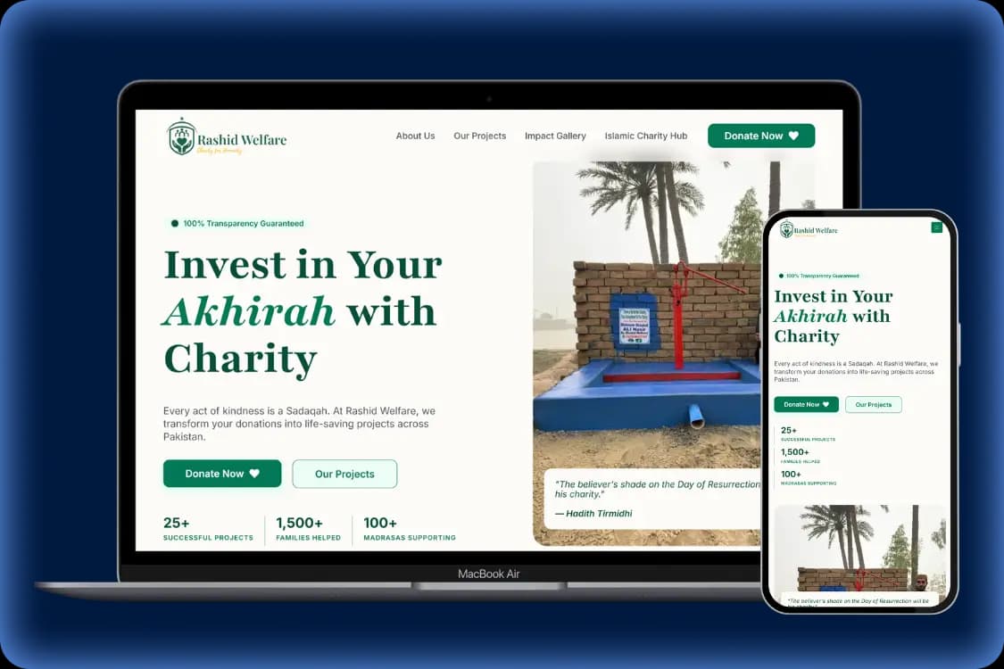 Rashid Welfare website designed by Oraweb Studio